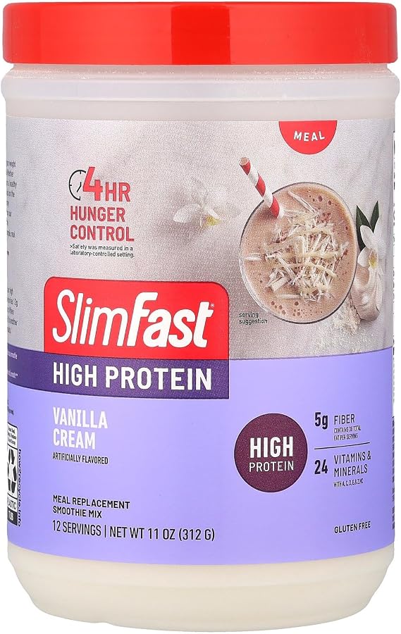 SlimFast Advanced Nutrition High Protein Meal Replacement Smoothie Mix, Vanilla Cream, Weight Loss Powder, 20g of Protein, 12 Servings (Packaging May Vary)