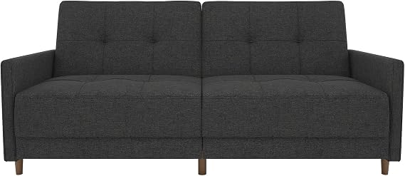 DHP Andora 76 Inch Futon Sofa Bed, Modern Upholstered Couch Sleeper with Button Tufted Back and Seat, Dark Gray