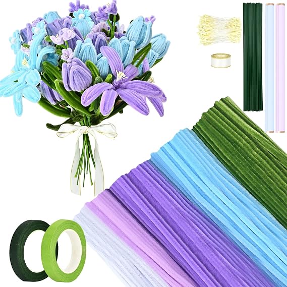 400PCS Pipe Cleaners for Flowers, Chenille Stems for Tulip Bouquet, Fluffy Fuzzy Sticks for DIY Arts Crafts Creative Gift Party Decorations (Colourful)