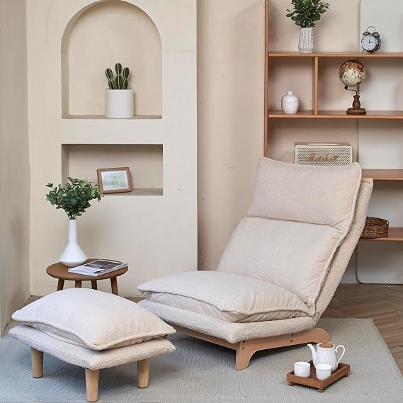 Foldable Lazy Sofa, Lazy Sofa, Lazy Sofa Bed, Foldable Lazy Sofa Chair, Reclining Chair, Floor Sofa Couch for Living Room, Bedroom, Backyard, Balcony, Bay Window, White