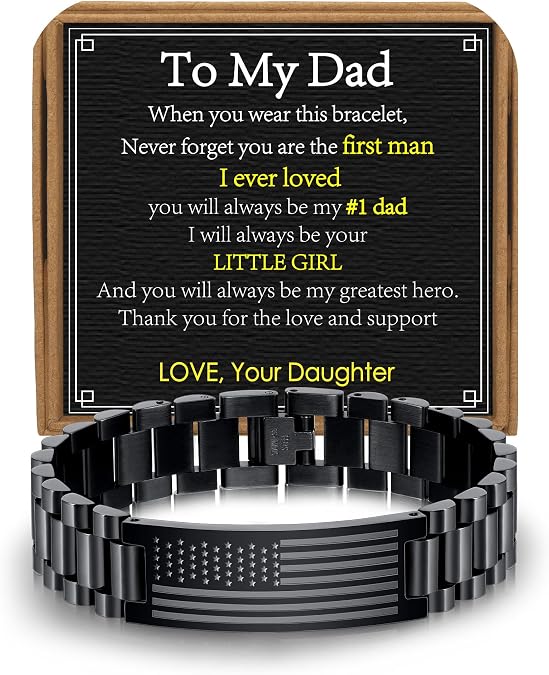 American Flag Gift Bracelet for Dad/New Dad/Stepdad/Bonus Dad, Stainless Steel Watch Bracelet Birthday Christmas Jewelry for Men