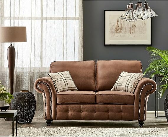 Black 3&2 Seater Sofa - A leather Brown and Grey Luxury Couches - Corner High Back Cough for living room furniture - 202 (Brown, 2 Seater Sofa)