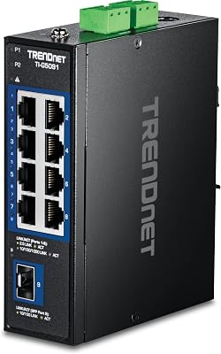 TRENDnet 9-Port Industrial 2.5G DIN-Rail Switch with 10G SFP Port, TI-G5091, 8 x 2.5G Ports, 1 x 10G SFP Port, 60Gbos, NDAA TAACompliant, Lifetime Protection