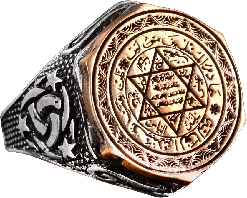 925 Sterling Silver Men Ring, Star of the Seal of the Prophet Solomon Ring