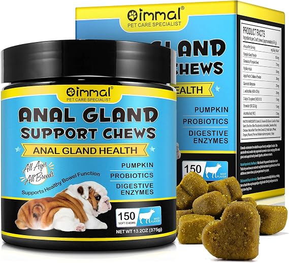 Anal Gland Support for Dogs, 150 PCS Anal Gland Supplement Soft Chews with Pumpkin Puree Fiber, Dog Diarrhea Supports Healthy Analgland & Bowel Function with Digestive Enzymes & Probiotics
