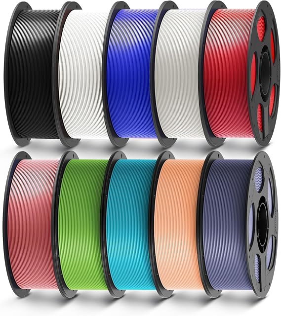 ANYCUBIC PLA Filament 1.75mm Bundle, 3D Printer Filament 1.75mm Dimensional, Black, White, Clear, Red, Blue, Pink, Tropical Turquoise, Peach Pink, Interstellar Violet, Spring Leaf, 10KG in Total
