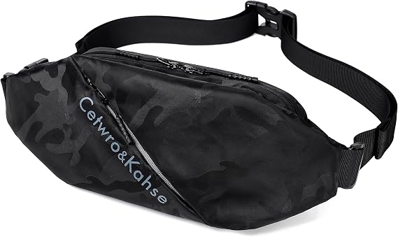 FSD.WG Fanny Pack Waist Packs with Extender for Men,Large Crossbody Bag Hip Pack with 3-Zipper Pockets Adjustable Straps for Casual Travel Hiking Running Outdoor Sports