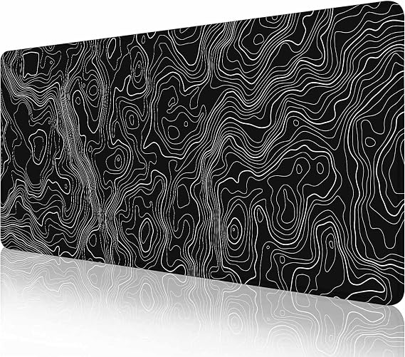 Topographic Black Extended Big Mouse Pad Large,Gaming Mouse Pad Desk Pad,31.5x11.8 Inch Long Computer Keyboard Mouse Mat Mousepad with Non-Slip Base and Stitched Edge for Gaming and Office
