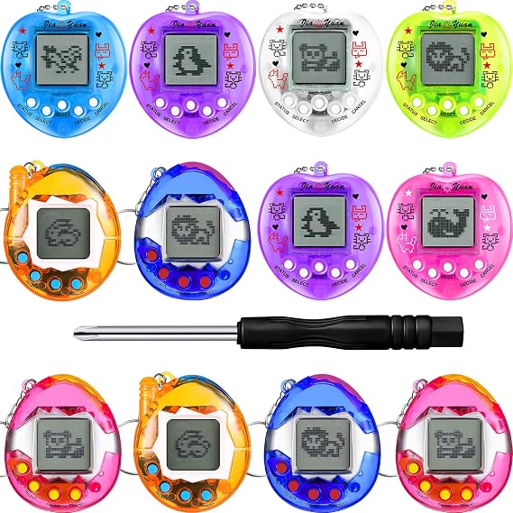 Sosation 24 Pcs Virtual Pet Keychain Pixel Game, Transparent 4 Color