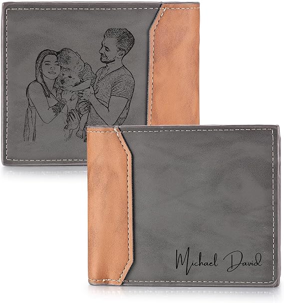 Custom Wallets for Men Personalized Wallet for Men with Photo Name Mens Leather Engraved Wallet Gifts for Husband Dad Grandpa Customized Fathers Day Gift