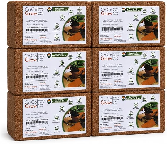 ROOTS Sustainable Coconut Coir Bricks, 5kg Each, 6 Pack