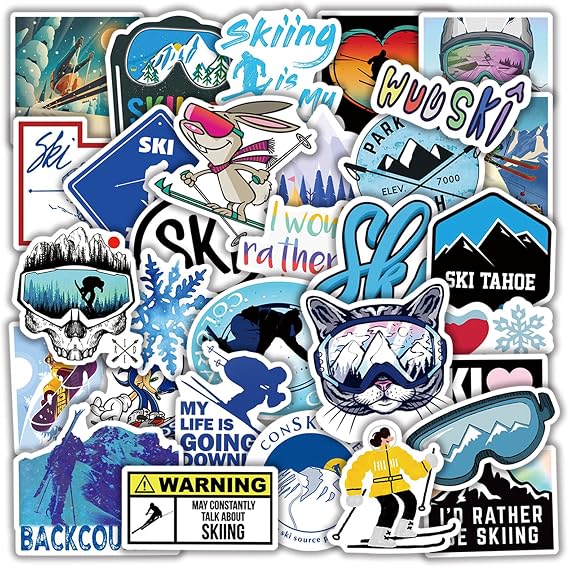 50Pcs Skiing Stickers, Snowboard Decals, Winter Ski Sports Stickers, Adventure Nature Outdoors Waterproof Vinyl Decals for Teens Adults Laptop Water Bottles Skateboard Bike Car Luggage