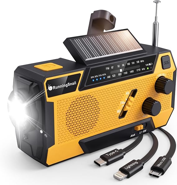 RunningSnail Hand Crank Emergency Radio with 3 Built-in Cable for Hurricane