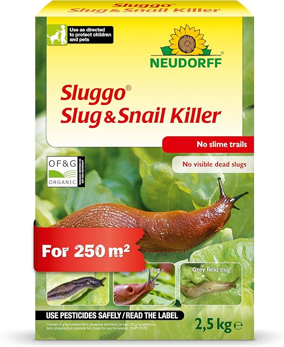 Neudorff Sluggo Slug & Snail Killer – Effective slug Control Against Slugs and Snails. No Slime Traces and no Visible Dead Slugs. for 250 m², 2.5 kg
