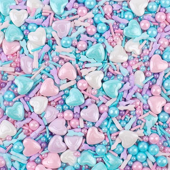 Pastel Sprinkles for Cake Decorating, Pink Blue Purple Heart Sprinkles Mix | Edible Sugar Pearls & Jimmies, Perfect for Ice Cream Toppings, Cakes, Donuts, Cookies, Cupcakes