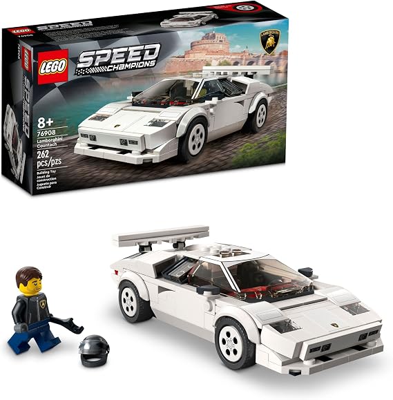 LEGO Speed Champions Lamborghini Countach 76908 Building Kit; Collectible Model of the Iconic 1970's Super Sports Car for Kids Aged 8+, Includes a Driver Minifigure with Helmet and Wrench (262 Pieces)
