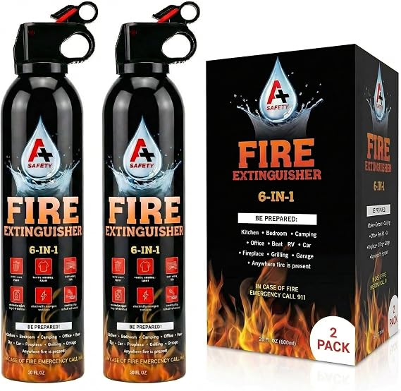 A+ Safety Fire Extinguisher, Portable, Safe to Store in Cars & Garages, Great for Airbnb Trips, College Students, Home Use, Mounting Brackets Included for Quick Access
