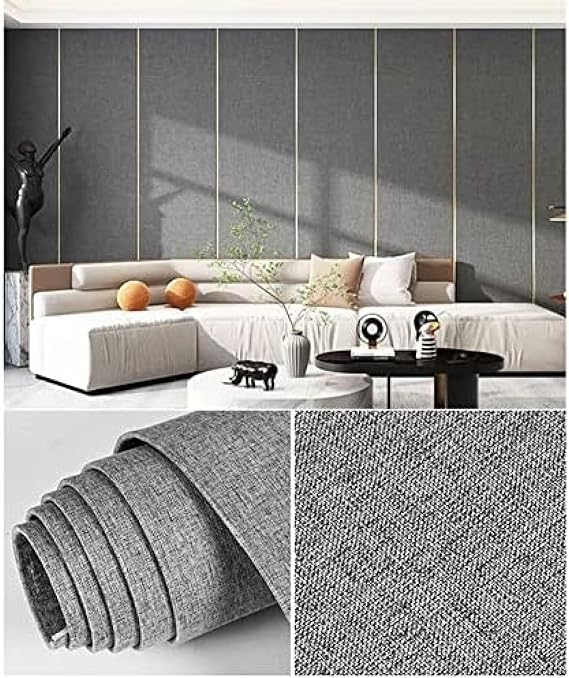 Self-Adhesive Wall Panel - Thickened Linen Fabric - TV Background Wall Stickers - Bedroom Wallpaper, Dark Gray, 1-Roll