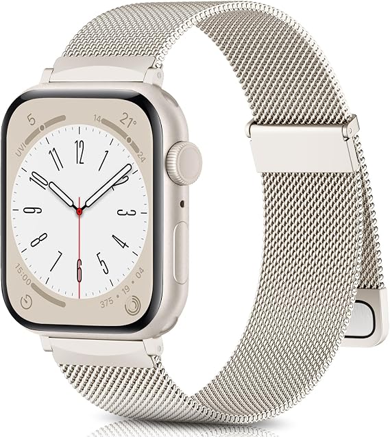 Easuny for Apple Watch Band Series 10/9/8/7/6/5/4/3/SE/Ultra (Double Strong Magnetic Milanese Loop)-Soft Metal Wristband for Women iWatch 38mm 40mm 41mm 42mm 44mm 45mm 46mm 49mm(Starlight)