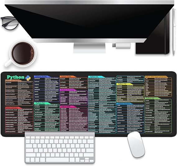 Python Commands Shortcuts Mouse Pad Desk Pad,XL Cheat Sheet Mousepad for PC Office Keyboard Mouse Mat Non-Slip Stitched Edge,for Programmers Developers and IT Professionals Gifts 31.5x11.8 in