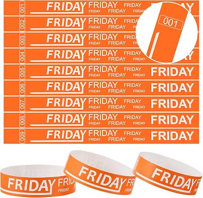 Henoyso 600 Pcs Friday Paper Wristbands Event Paper Bracelets Numbered Waterproof Party Day of The Week for Adult PartyOrange