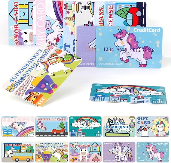 Fake Credit Cards for Kids - 10pcs Unicorn Play Credit Cards Pretend Debit & Membership Cards Set