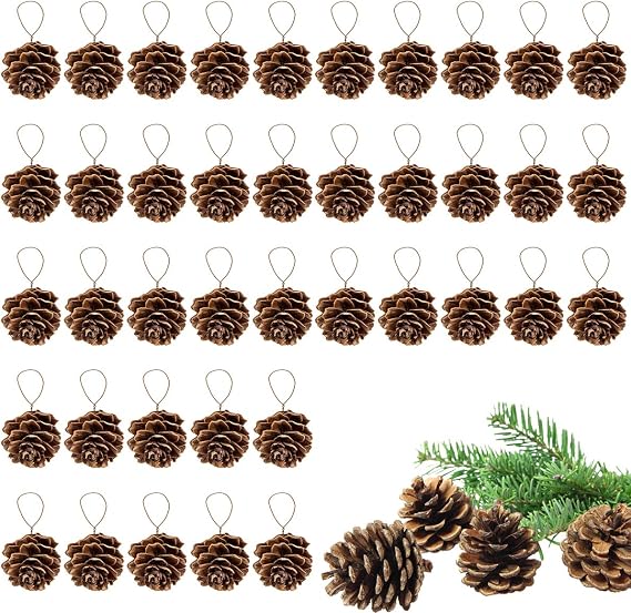 Apipi 1" Natural Mini Pine Cones Fall Decor Christmas Ornaments, 40 Pcs