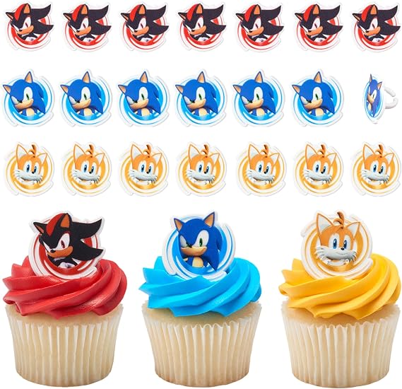 Sonic the Hedgehog Cupcake Decoration Toppers | 24 Pack Party Cake Rings