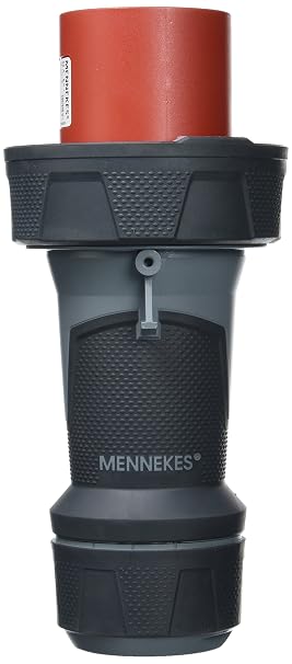 MENNEKES 13212 Power TOP Xtra Plug with Rubberized Area, IP 67 Protection, 6 Hours Earth Position, 5 Pole, 63 A Current, 400V, Red