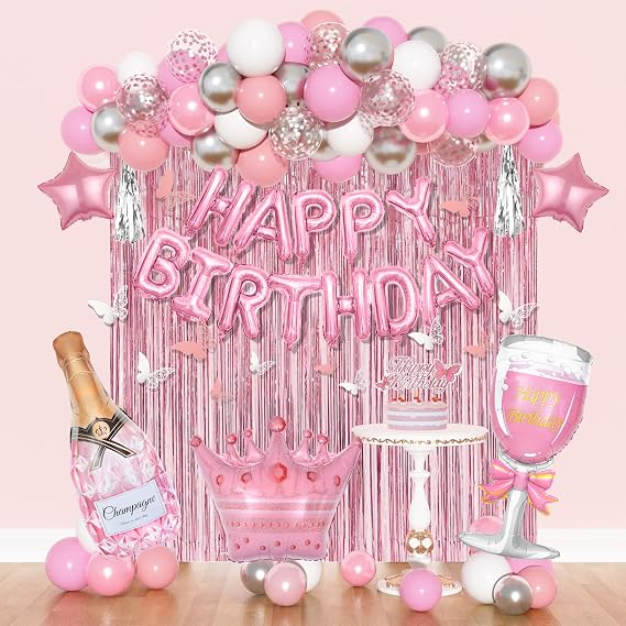 Amandir Pink Birthday Decorations for Women Girls