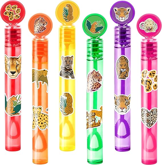 24PCS Cheetah DIY Bubble Wands with 96PCS Stickers