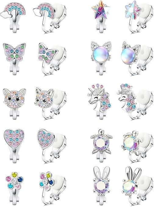 Cute Clip on Earrings for Girls Women Hypoallergenic - Clip On Earrings for Non Pierced Multicolored Heart Butterfly Flower Clip Earrings Sets