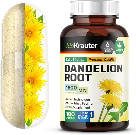 BIO KRAUTER Dandelion Root Extract for Liver & Kidney Support, 100 Caps