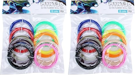 MYNT3D PLA 3D Pen Filament Refill Pack (10 Color, 3m Each) (Pack of 2)