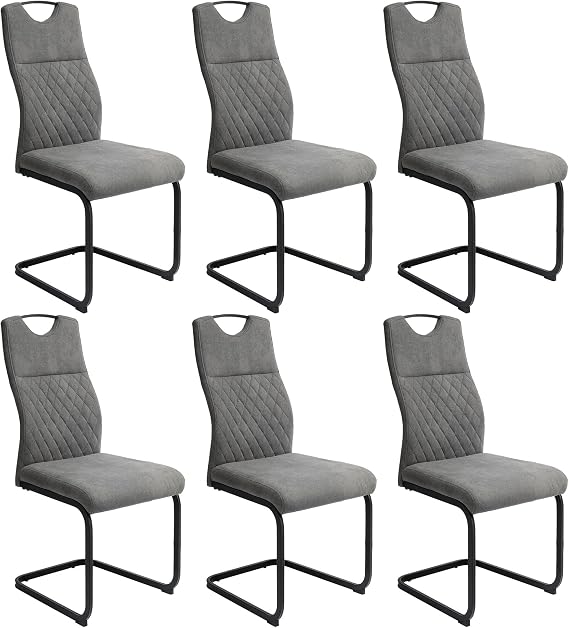 JIEXI Cantilever Dining Chair Set 6 Pieces Modern High Back Padded Seat with Chrome Legs and Side Chairs for Living Room (Grey 6 Chair)