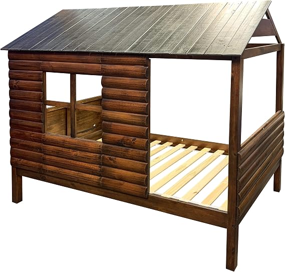 DONCO Kids Twin Log Cabin Low Loft in Rustic Walnut Finish