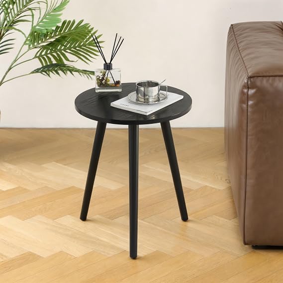 AWASEN Round End Table, Small Black Side Table Living Room, Accent Table