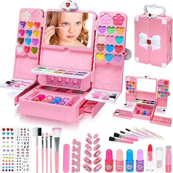 Kids Makeup Sets for Girls 5-8, 74 Pcs Kids Makeup Kit for Girls Non-Toxic Washable Real Cosmetic Set, Play Make Up Kit, Toddlers Birthday Gifts Princess Toys for 3 4 5 6 7 8 9 10 11 12 Year Old