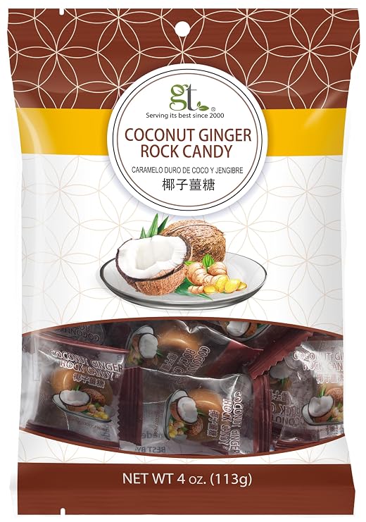 GT Coconut Ginger Rock Candy, 4 Ounce Bag, 1 Pack