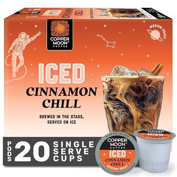 Copper Moon K-Cup Coffee Pods, Medium, Brew Over Ice Cinnamon Chill, 20 Ct