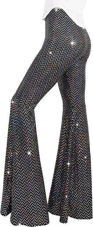 Nawgut Womens Sequin Flare Pant Sparkly High Waisted Leg Bell Bottom Glitter Trousers Night Out Clubwear