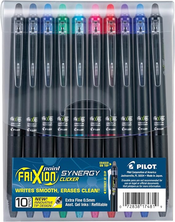PILOT FriXion Synergy Clicker Erasable, Pack of 10, Assorted Colors