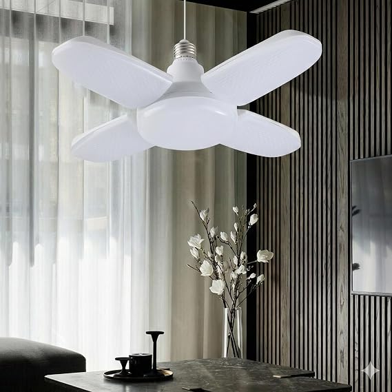 30 Watt 4 Kollu Pervane Led Ampul, Katlanabilir Fan Tipi Tavan Lambası, 6500K Beyaz Işık, 3250 Lümen, E27 Duy Uyumlu, Enerji Tasarruflu Atölye ve Oda Aydınlatması [Enerji Sınıfı F]
