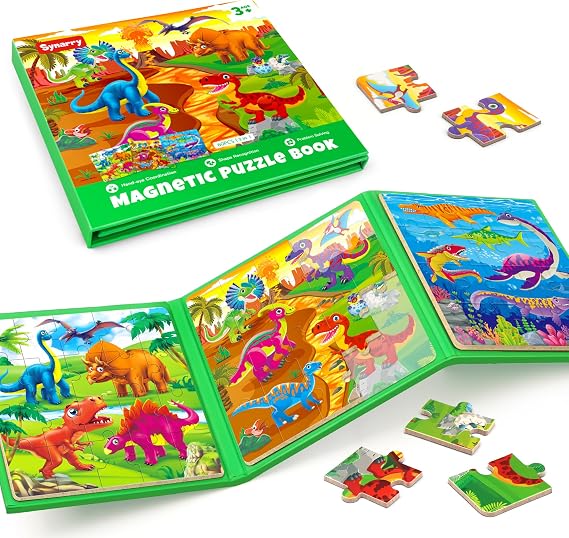 SYNARRY Magnetic Dinosaur Puzzle for Children Ages 3-5, Travel Dinosaur Toy