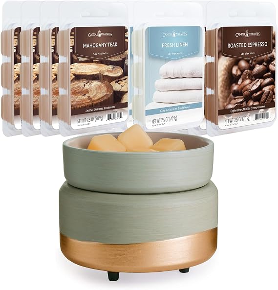 Candle Warmers ETC 2-in-1 Candle and Fragrance Warmer Bundle with Three Classic Wax Melt Fragrances (Midas)