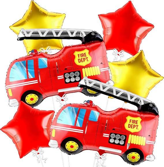 KatchOn Fire Truck Balloons Set - Pack of 6, Firefighter Party Decorations