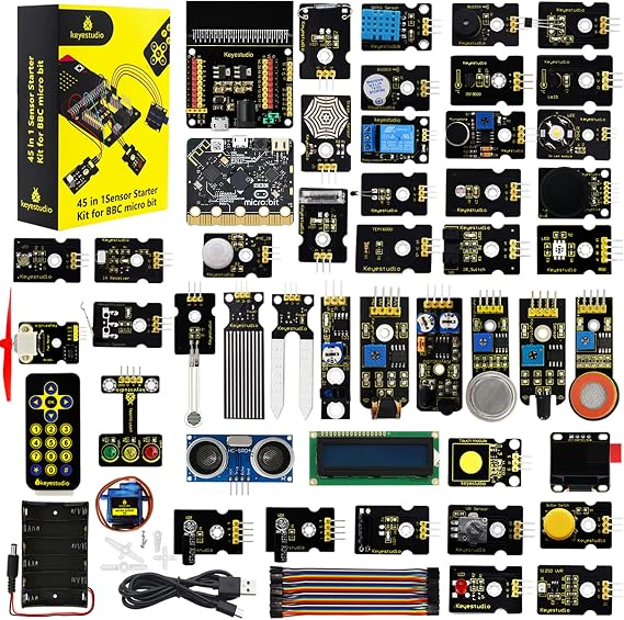 KEYESTUDIO BBC Micro: bit V2.2 Ultimate Sensor Starter Kit Programmable Works with Microbit V2 Blocks and Python Code Project Examples for Micro Bit with 45 Projects
