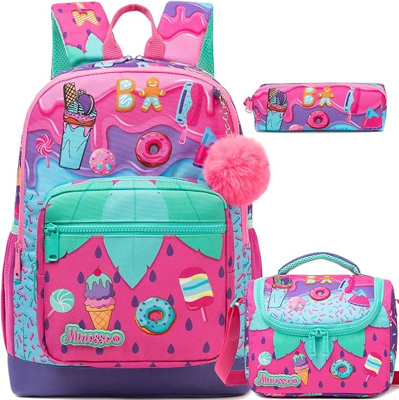 Girls Backpack for School Backpack for Girls 8-12 with Lunch Box Back to School Supplies Backpacks for Kids 10-12 Elementary Middle Student with Pencil Box