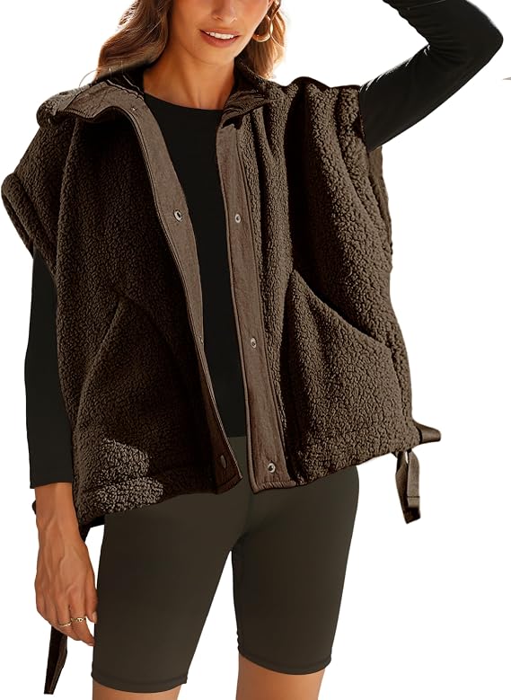 Gozoloma Women's Oversized Fleece Vest Fuzzy Sherpa Gilet