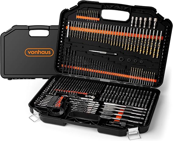VonHaus 246pc Combination Drill Bit Set - Includes HSS Titanium Twist Drill bits, Masonry Drill Bits, Wood Drill Bits, Screwdriver Bits & More in Storage Case - for Metal, Masonry, Wood & Plastics